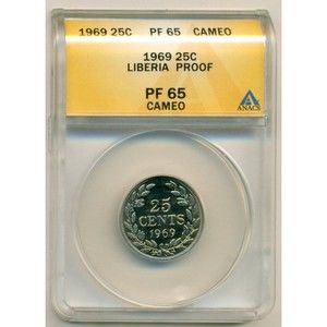 Liberia 1969 25 Cents Proof-65 Cameo ANACS Low Mintage